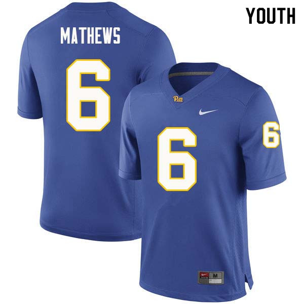 Youth #6 Aaron Mathews Pittsburgh Panthers College Football Jerseys Sale-Royal